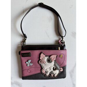 CHALA Pink White Brown Pig Faux Leather Purse/Whistled Cell Phone 8in x 6.in